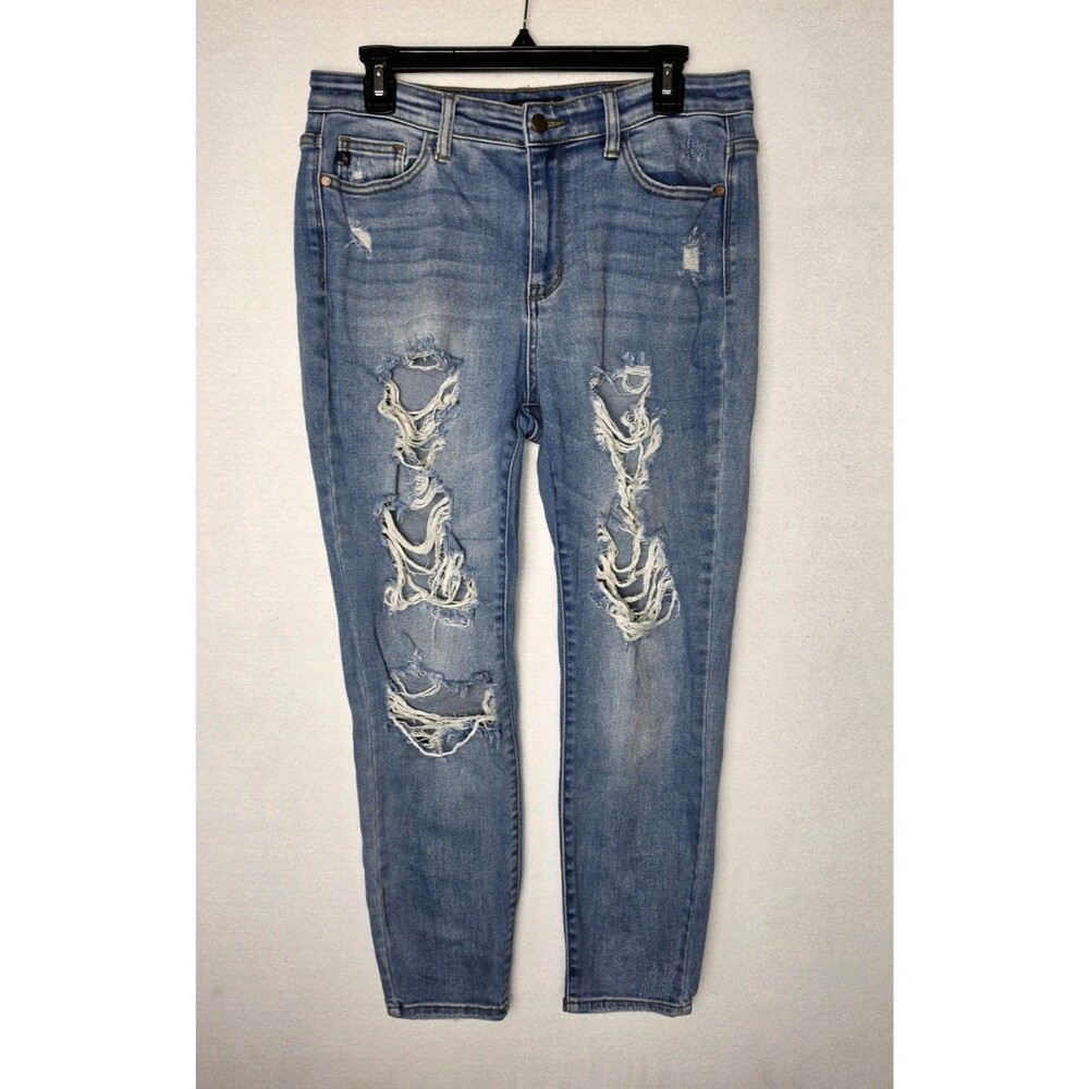 Judy Blue Boyfriend Fit Distressed Jeans Lighter Wash Womens Size 7/28